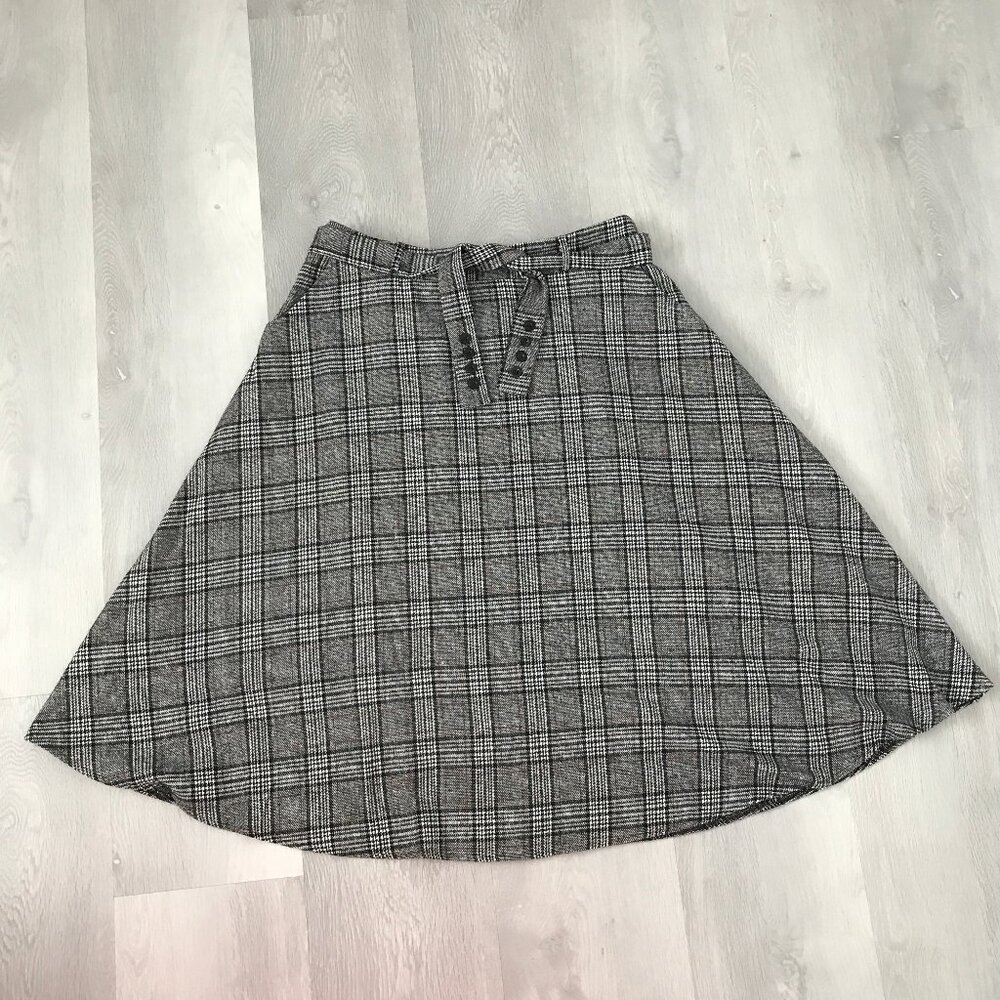 WOMENS WOOL BLEND PLAID HOUNDSTOOTH CHECK A LINE SKIRT TIE BELT 2XL NWT